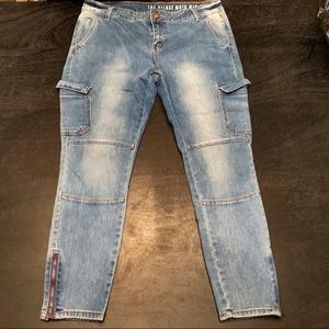 Light Wash Mid Rise Skinny Cargo Jeans